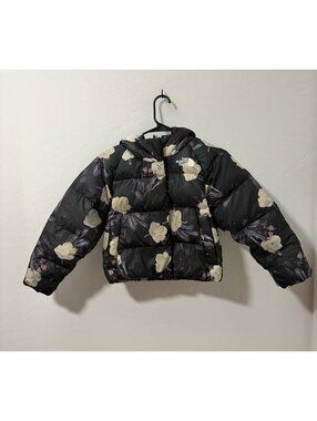 The North Face Jacket Black Floral 600 Goose Down Hooded Puffer Coat Girls XS